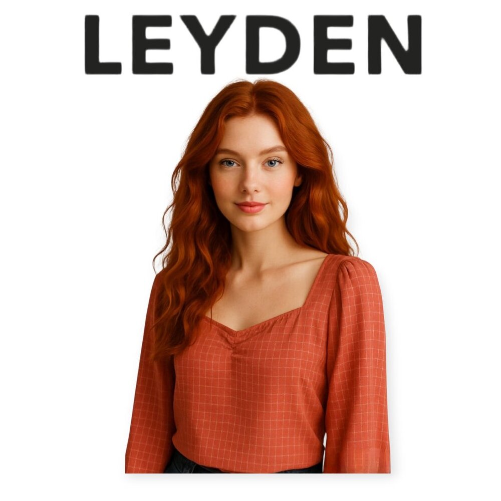 Leyden Rust Smocked Crop Top Billowy Sleeves Sweetheart Neckline Large SpringTop